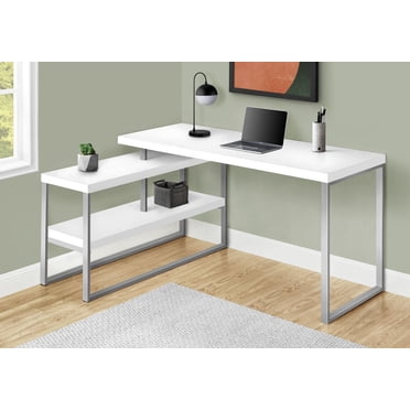 Monarch Specialties Computer Desk, Home Office, Corner, Left, Right Set-up, Storage Shelves, 60"l, L Shape, Work, Laptop, Metal, Laminate, White, Grey, Contemporary, Modern