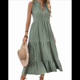 thumbnail image 3 of Robe Chemise Sans Manches d'Été 2025 pour Femmes Col en V Décontractée Midi Vert P, 3 of 10