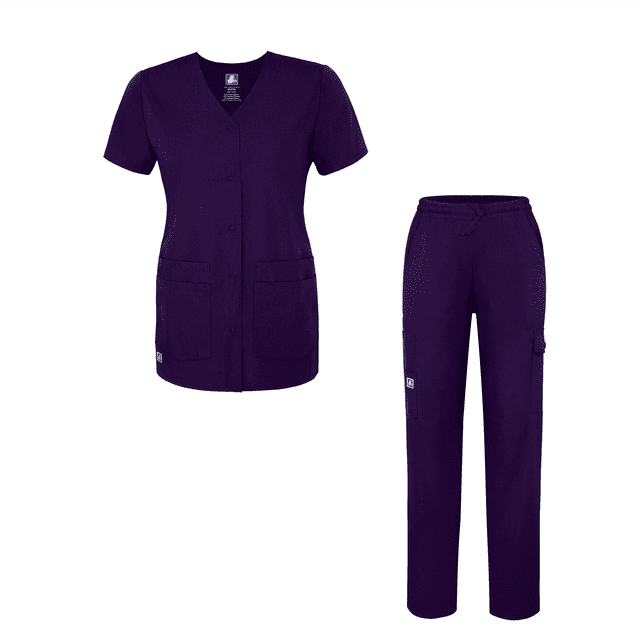 Adar Universal Women's Scrub Set ? Snap Front Scrub Top and Multi Pocket Scrub Pants