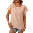 thumbnail image 2 of AherBiu T-Shirts pour Femmes Tendance Col Rond Manches Courtes T-Shirts Décontractés d'Été Plissés T-Shirt Uni Hauts, 2 of 8