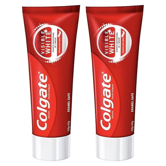 Colgate Visible White Dentifrice, le Blanchiment des Dents Commence en 1 Semaine, Sécuritaire pour l'Émail, Pâte à Dents Détachante et Saveur Menthe pour une Haleine Fraîche (200 g + 40 g, Paquet Combiné)