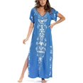 thumbnail image 2 of Women Embroidery Short Sleeve Bikini Swimsuit Cover Up Side Split Beach Dress, 2 of 6