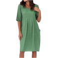 thumbnail image 2 of Robes en Coton et Lin Grande Taille pour Femmes à Manches Courtes d'Été, Robe Midi Plissée avec Poches, 2 of 6