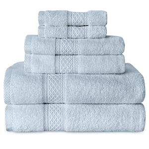 Gogreen Ensembles de serviettes de bain blanches 6 Des morceaux, 2 Serviettes de bain 2 Serviettes à main 2 Vaisselle, 100% Cotton Serviettes de toilette très absorbantes pour salle de bain, salle de gym, hôtel (bleu clair)