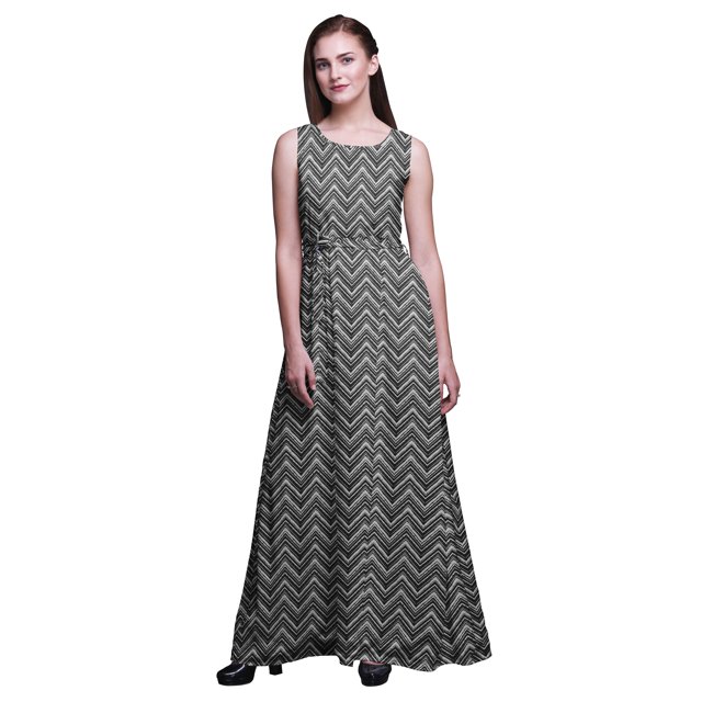 Bimba Check Printed Women Sleeveless Gown Chic Style Long MaxiDress-Medium