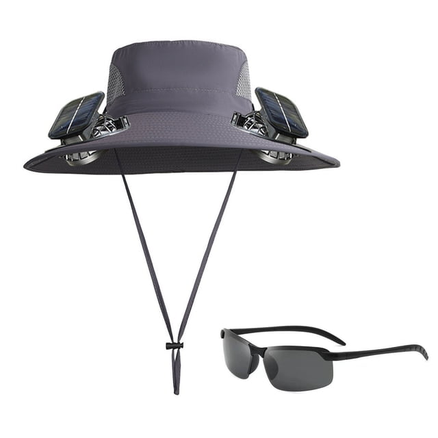 SDNall Men's Sun Hat With Solar Fan And Adjustable Brim, Battery Powered Cooling Fan For Outdoor Use, 3 Speed Portable Fan Hat With Solar Charging Capability