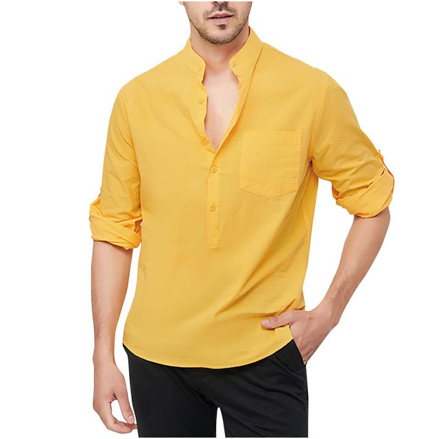 Chemises pour Hommes à Manches Longues Hommes Décontracté Col Rabattu Chandail à Enfiler Bouton à Manches Longues Décontracté Mode Lin Semblable au Coton Chemises pour Hommes à Manches Longues
