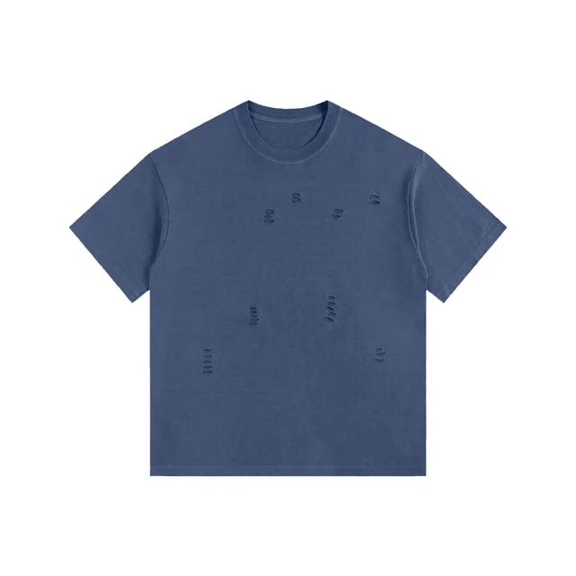 ShomPort T-Shirts à Manches Courtes pour Hommes Col Rond Classique Manches Courtes Décontracté Trous Déchirés Chemises Surdimensionnées