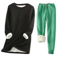 thumbnail image 1 of Pisexur Ensembles 2 Pcs pour Femmes Ensembles de Pyjama en Molleton Chaud pour Femmes 2 Pcs Chandail à Col Rond Pantalon de Pyjama Ample Vêtements de Détente Décontractés Tenues d'Hiver Surdimensionnées Grande Taille P-5TG, 1 of 2