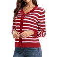 thumbnail image 2 of Cardigans pour Femmes à Manches Longues, Décontractés, Légers, Boutonnés, Col en V, Chandail d'Automne, Rayures Rouges, P, 2 of 9