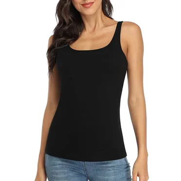 Women's Cotton Tank Top Adjustable Wide Strap Camisole with Shelf Bra Undershirt