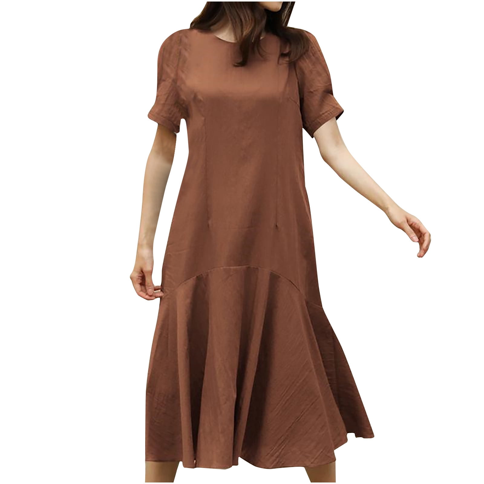 Birdeem Women Summer Round Neck Solid Color Casual Strapless Party Short Maxi Dress