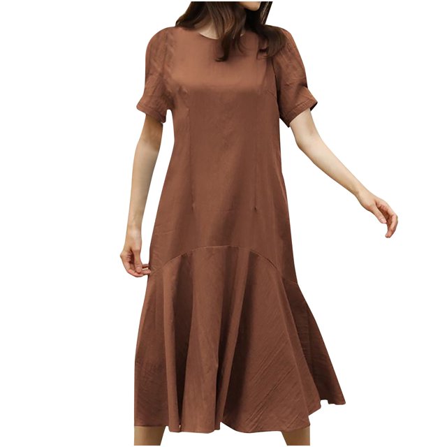 Birdeem Women Summer Round Neck Solid Color Casual Strapless Party Short Maxi Dress
