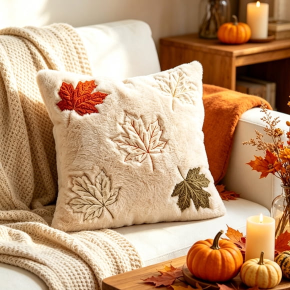 Yeciiwht Fall Thanksgiving Maple Leaf Velvet Pillowcase Festive Sofa Bed and Home Decor Pillowcase