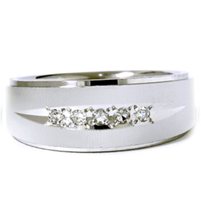 Bague pour Homme en Or Blanc Texturé 1/6 Ct pour Anniversaire de Mariage