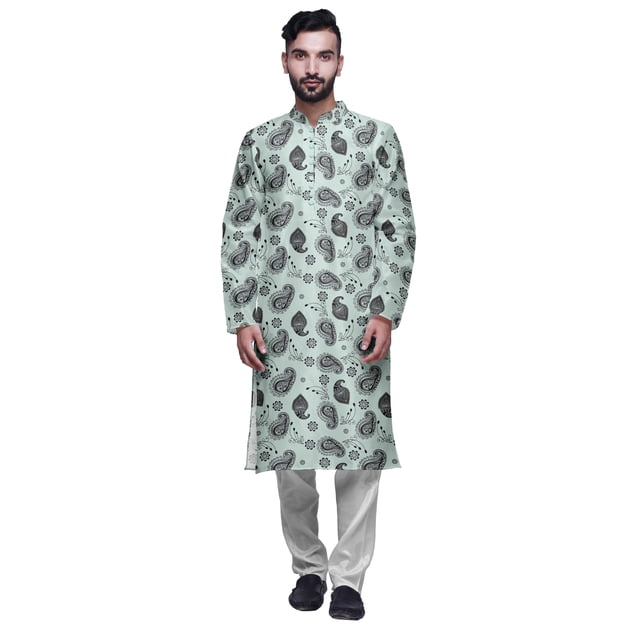 Atasi Modal Satin Printed Mens Kurta With Churidar Pajama Set Summer Clothing