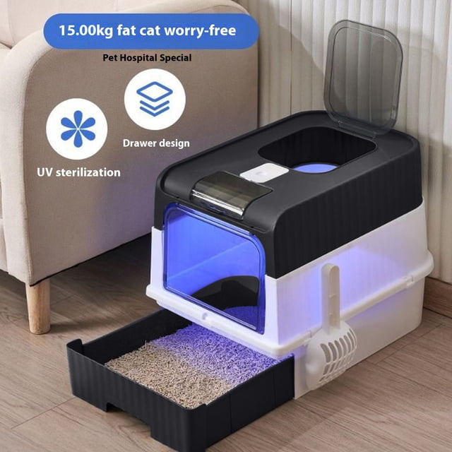 REK Cat Litter With Large Foldable Cat Litter With Lid Front Entry And Top Cat Litter Easy To Clean