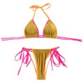 thumbnail image 1 of FhsagQ Swimsuit Sets for Women Crotchless and Boobless Womens Triangle Bikini Floral String Bikini Set Two Piece Swimsuit Bathing Suits Womens Swimsuit Sets Bodysuit with Garter Gold L, 1 of 6
