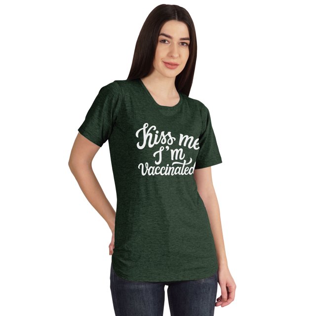 Inkmeso Embrasse-Moi Je Suis Vaccinée T-shirt Drôle Pro-Vaccin à Col Rond pour Femmes-Fq