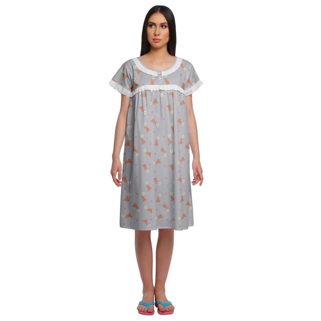 Moomaya Robe de Nuit Imprimée à Manches Courtes Longueur Genou Col Rond Tenue de Sommeil