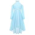 thumbnail image 3 of Oyolan Kids Girls Solid Color Halter Off-shoulder Long Sleeve Party Dress with Ruffled Hem Flower Girls Gown Light Blue 14, 3 of 7