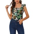 thumbnail image 1 of INSPIRE CHIC Women's Tropical Printed Square Neck Ruffle Tank Top XS Black, 1 of 6