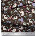 thumbnail image 2 of Soimoi Brown polyester Crepe Fabric Unicorn & Floral Printed Fabric 1 Yard 42 Inch Wide, 2 of 5