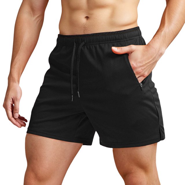 Men's Running Shorts with Zipper Pockets Gym Athletic Workout 5" Shorts for Men