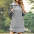 thumbnail image 2 of cfhntfmh Robes Chandails pour Femmes Confortables à Manches Longues Robe à Capuche Surdimensionnée Automne Douce Couleur Unie Robe Mini avec Poches, 2 of 5