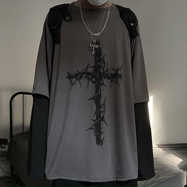 トップス Y2k 00s gothic black peace now long tee Men Women Gothic Shirt Y2K Emo Grunge Alt Vintage Long Sleeve Top