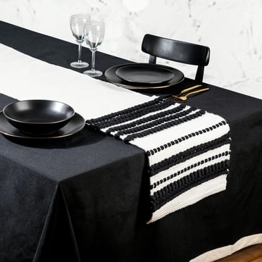 Thyme & Table Macrame Table Runner, Black & White