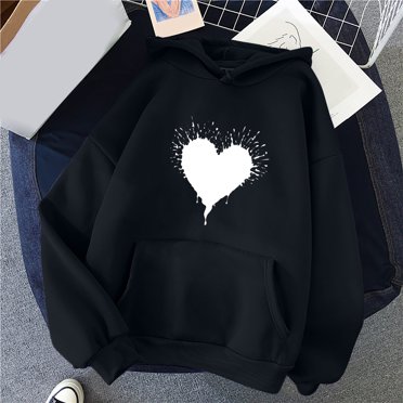 Meichang Chandails Molletonnés Surdimensionnés pour Femmes Décontractés Drôles Nouveauté Graphique Cœur à Capuche Chandail Tendance Coupe Ample Manches Longues T-Shirts à Cordon Hauts avec Poche