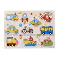 thumbnail image 1 of Jindong Kids Wooden Peg Puzzles Set with Alphabet Numbers Fruits Animals and Vehicles, 1 of 9
