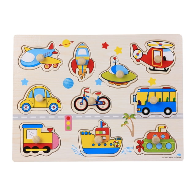 Jindong Kids Wooden Peg Puzzles Set with Alphabet Numbers Fruits Animals and Vehicles