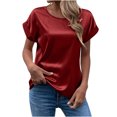 thumbnail image 1 of EQWLJWE Hauts d'Été pour Femmes Hauts pour Femmes Liquidation Mode T-Shirt d'Été pour Femme à Col Rond Uni à Manches Courtes Aguichant Blouse, 1 of 5