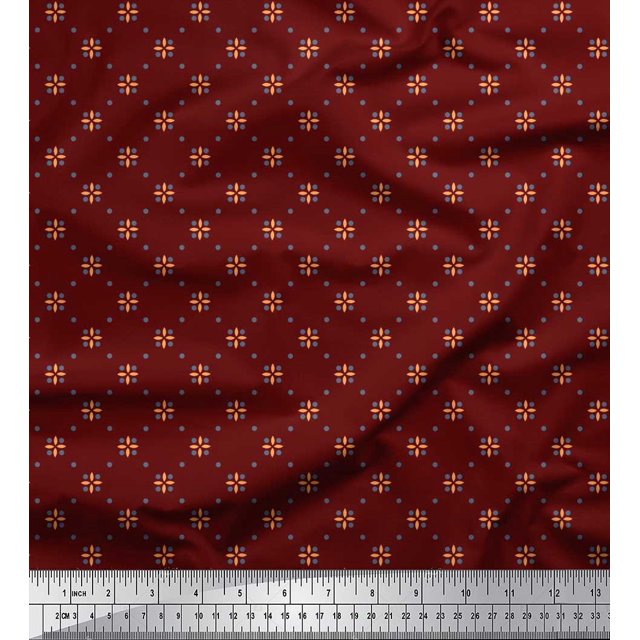 Soimoi Poly Georgette Fabric Dot & Floral Small Printed Fabric 1 Yard 42 Inch Wide