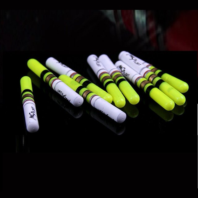 LEFU for Fishing Float Night Light Sticks 10 Pack, LED Luminous Bobbers for Night Fishing, CR322 Battery Operated (Not Included), Green, 41mm Length, Visible Up to 30 Meters