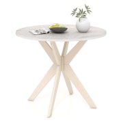 Costway Round Dining Table 36" Faux Marble Tabletop Rubber Wood Legs Kitchen White