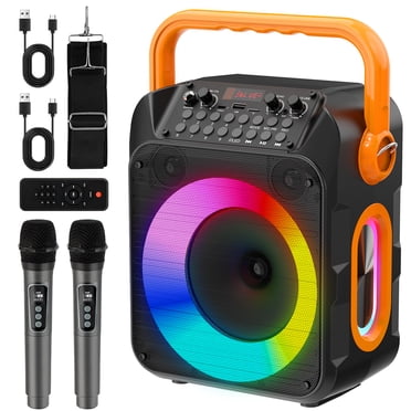Dammyty Karaoke Machine,Portable Bluetooth speaker for Adults & Kids, 2 Karaoke Wireless Microphones with PA System, LED Lights, Karaoke speaker Supports for TF Card/USB, AUX, FM,TWS