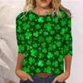 thumbnail image 1 of CEHVOM T-Shirt de la Saint-Patrick pour Femmes Manches 3/4, T-Shirts Imprimés Verts Chanceux, Mode Décontractée Col Rond Imprimé Saint-Patrick, 1 of 4