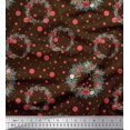 thumbnail image 1 of Soimoi Brown Modal Satin Fabric Wreath & Dots Print Sewing Fabric Yard 42 Inch Wide, 1 of 5