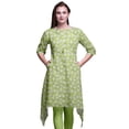 thumbnail image 1 of Bimba Green Ranunculus Floral Women Kurtas Ethnic Printed Asymmetric Summer Wear Tops For Women Large, 1 of 6
