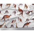 thumbnail image 3 of Soimoi White Modal Satin Fabric Kangaroo & Giraffe Animal Printed Fabric 1 Yard 42 Inch Wide, 3 of 3