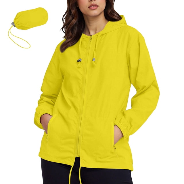 Pincandy Womens Waterproof Raincoat Lightweight Rain Jacket Trench Coat Hooded Windbreaker With Pockets for Outdoor