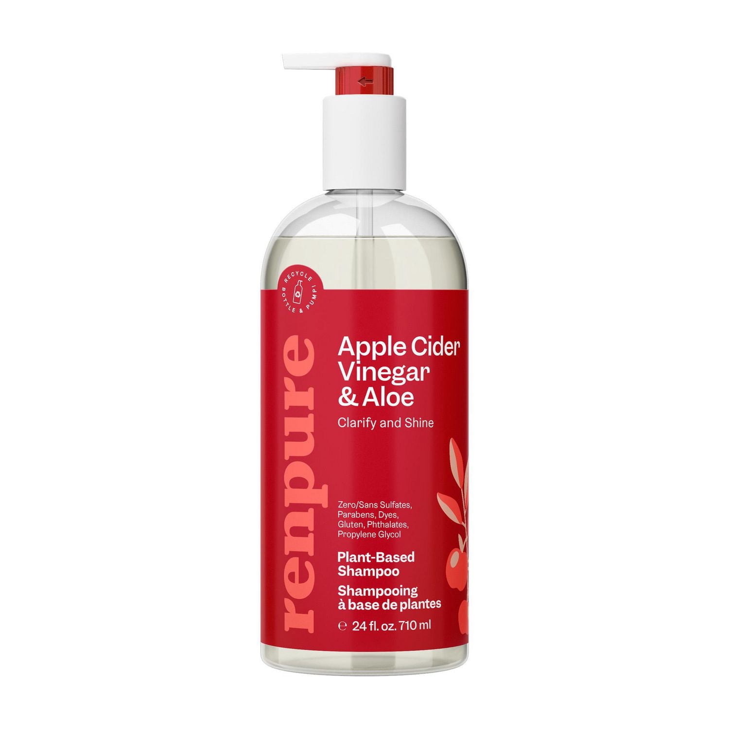 Renpure Apple Cider Vinegar & Aloe Shampoo, Plant-Based – Clarifies, Removes Residue and Nourishes for Shiny, Healthy Hair  – For Dull Hair - 24 Fl Oz
