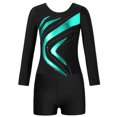 thumbnail image 3 of Loodgao Justaucorps de Danse et Gymnastique pour Filles Manches Longues Col Rond avec Short Bleu Vert 6, 3 of 6