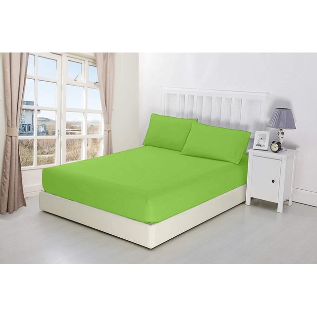 700 Thread Count 100% Egyptian Cotton 3-Piece Fitted Sheet ( 1 Fitted Sheet + 2 Pillow Covers) 24 Inches Deep Pocket Size Solid Pattern