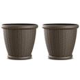 thumbnail image 1 of Suncast Willow 18" Diameter Decorative Wicker Planter Pot, Java (2 Pack), 1 of 7