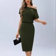 thumbnail image 1 of Gspmoly Robes d'Été pour Femmes, Robe d'Été Mode Décontractée pour Femmes à Manches Courtes, Épaules Dénudées, Longueur Genou, Robes d'Été pour Femmes en Liquidation, 1 of 7