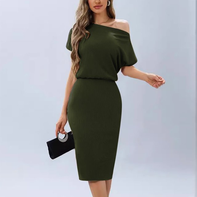 Gspmoly Robes d'Été pour Femmes, Robe d'Été Mode Décontractée pour Femmes à Manches Courtes, Épaules Dénudées, Longueur Genou, Robes d'Été pour Femmes en Liquidation